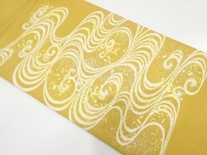 金通し　金彩　荒波模様　刺繍　名古屋帯
